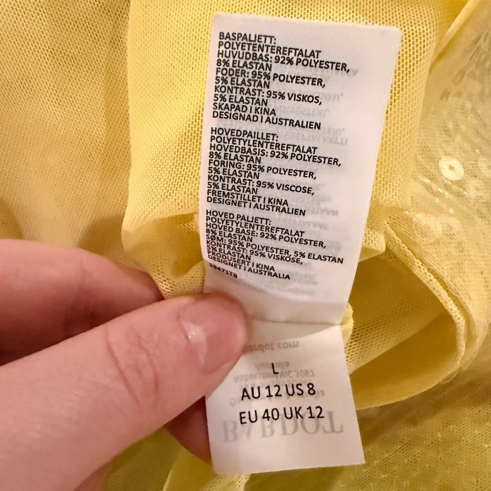 Bardot Verona Sequin Bodysuit – Canary Yellow – Size Large NWT